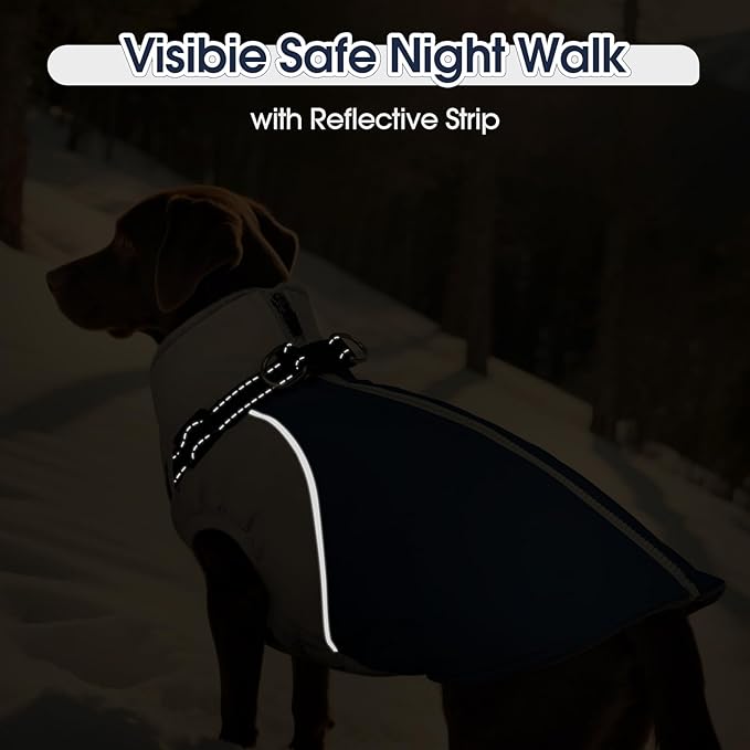 DENTRUN Dog Coat with Harness Built in, Easy On/Off Zipper Closure Winter Dog Vest, Water-Repellent Fleece Lined Warm Jacket with Reflective for Small Dogs, Dark Blue, XS
