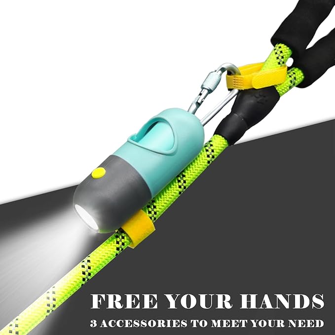 Dog Poop Bag Holder Dispenser with LED Flashlight - Night Visibility for Safe Evening Walks | Upgraded Hands-Free Leash Clip | Includes 15 Dog Waste Bags(Crystal Blue)