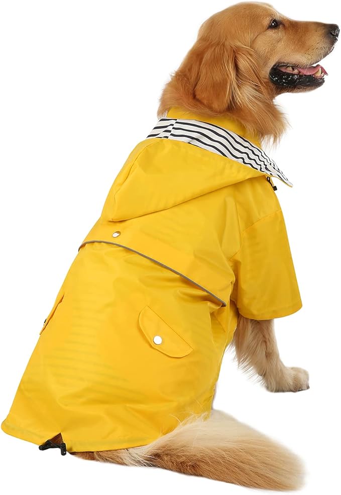 HDE Dog Raincoat Poncho Double Layer Zip Rain Jacket with Removable Hood, Leash Hole for Small to 3XL Dogs and Puppies Yellow - 2XL