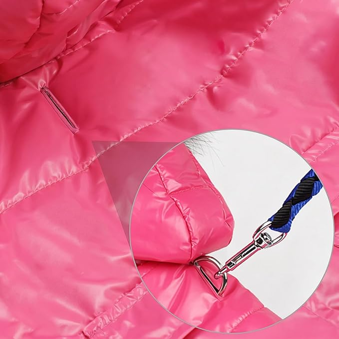 LESYPET Dog Coat for Small Dogs, Windproof Doggie Puffer Jacket with Leash Hole, Extra Warm Dog Jacket Winter Coat, Pink M