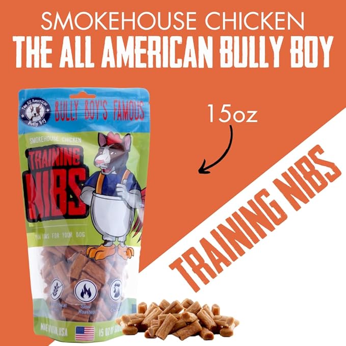 Bully Boy's Famous Chicken Training Nibs Dog Treats | Free from Wheat, Corn, Soy, or Gluten | USA Sourced Ingredients | with Smokehouse Chicken | Made in Utah | 15 oz - 1 Pack