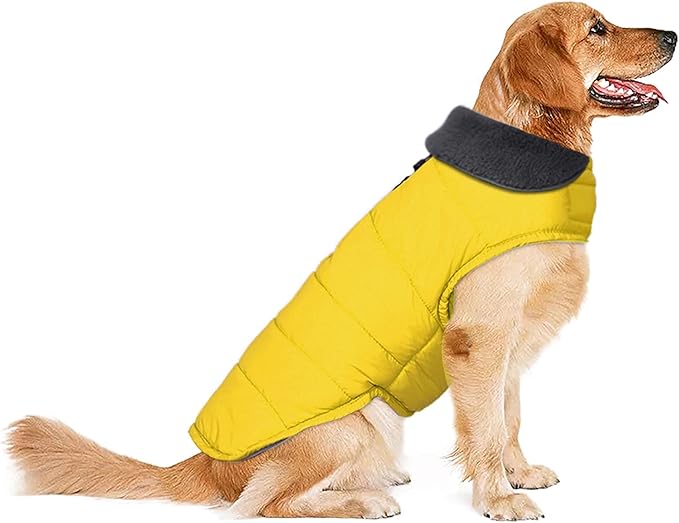 Dog Winter Coat, Waterproof Dog Jacket with Leash Hole, Reflective Adjustable Pet Snow Vest, Warm Fleece Sweater for Small Medium Large Dogs - Yellow, L