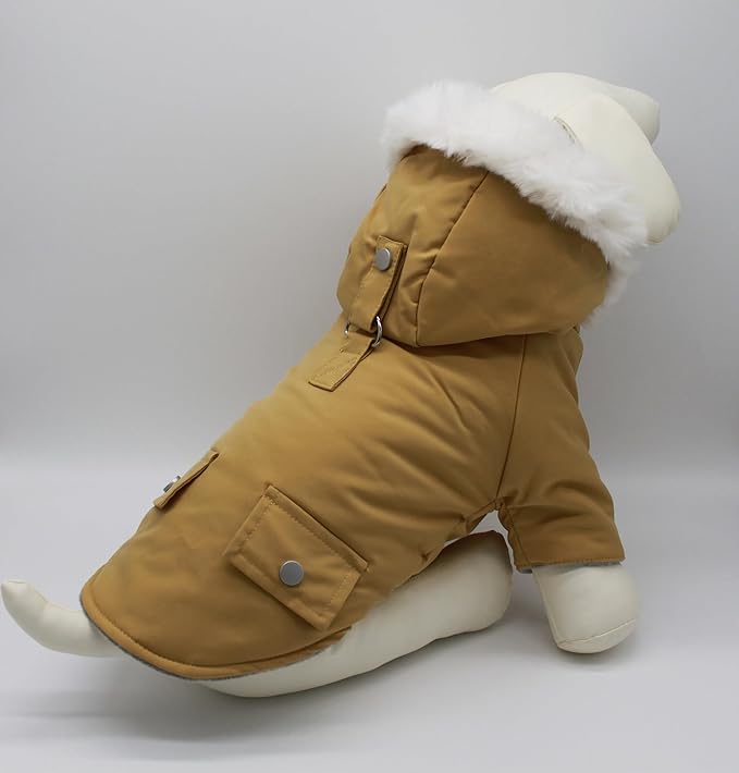 Pet Warm Dog Coat for Winter Dog Clothes Hooded Dog Jacket for Small Puppies Medium Large Dog Cat Clothes Insulated Padded Snow Jacket for Cold Weather Faux Fur (Medium, Yellow)