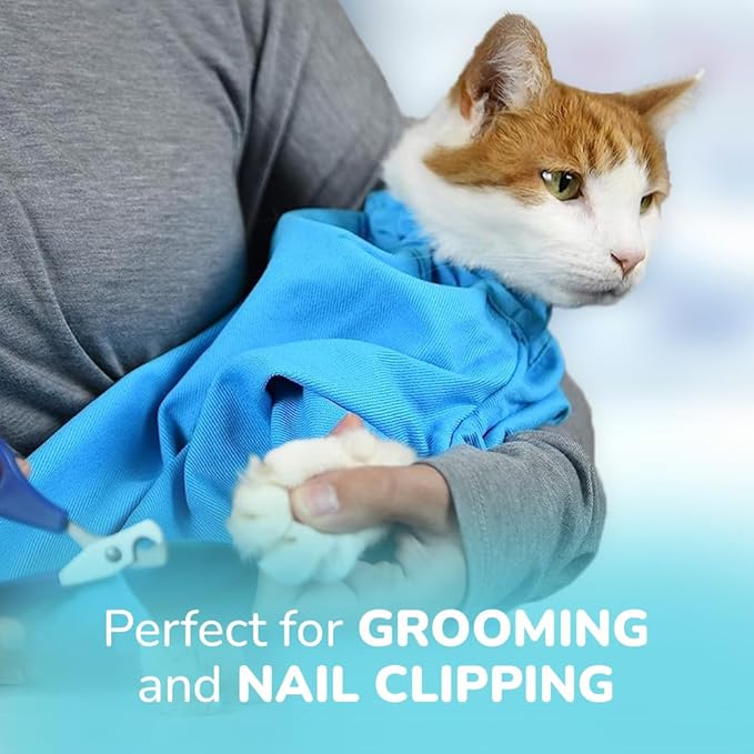 Cat-in-the-Bag Cozy Comfort Carrier - Large Light Blue Cat Carrier Soft and Pet Carrier Administration, Grooming, Vet Visits, Dental Care, and Nail Trimming