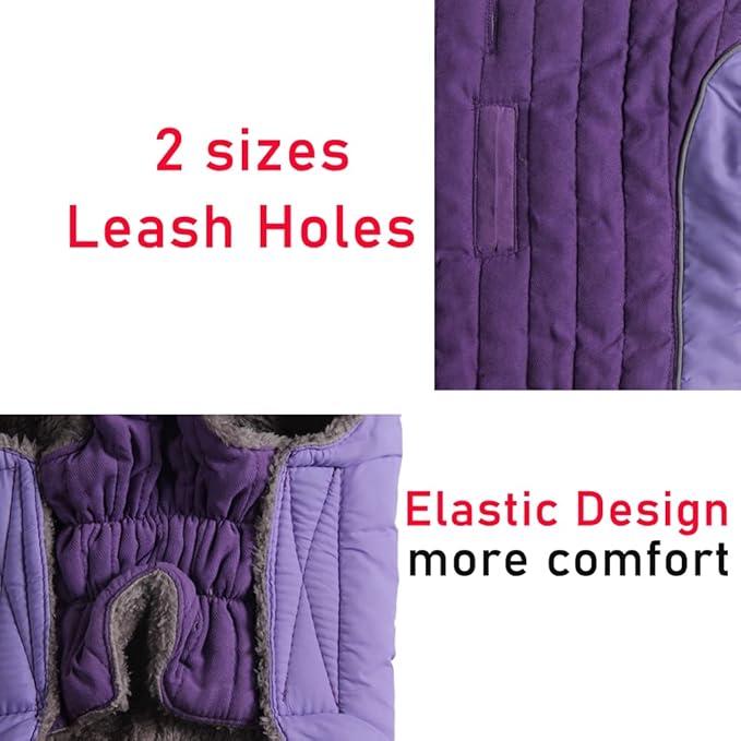 Fleece Dog Hoodie for Large Dogs Super Warm Doggie Jacket for Cold Winter Dog Coats,Purple XL