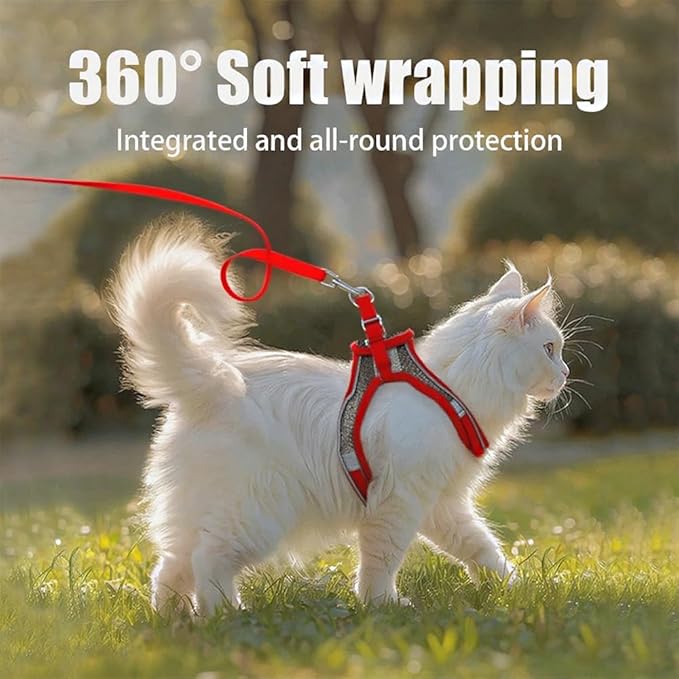 Dog Harness Small Sized and Leash Set, Dog Harness with Leash Set, Comfortable Air Mesh Dog Vest Harness with Reflective Strip, Reflective for Safe Easy Walking Dogs, Cats, Red S