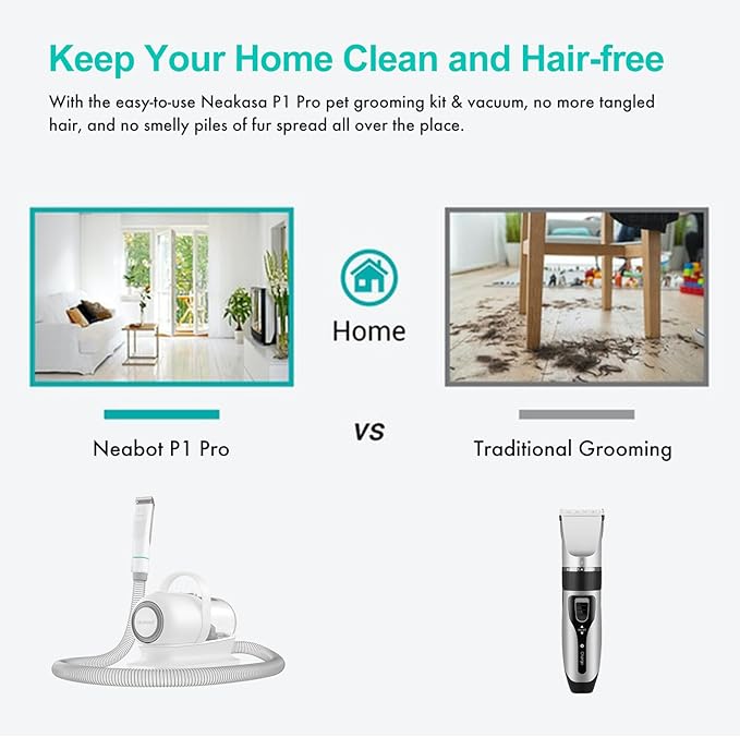 Neakasa P1 Pro Pet Grooming Kit & Vacuum Suction 99% Pet Hair, Professional Clippers with 5 Proven Grooming Tools for Dog and Cat