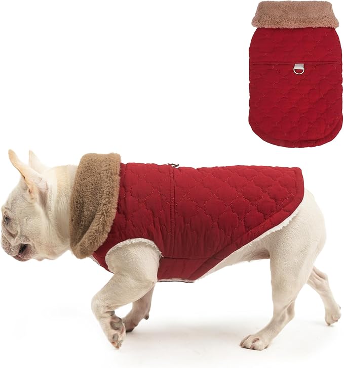 BEAUTYZOO Winter Dog Vest Coat with Harness Built in, Warm Puppy Jacket for Small Medium Dogs, Lightweight Cold Weather Small Dog Coat, Fleece Puffer Vest Windproof Snowproof Pet Clothes, Wine Red S