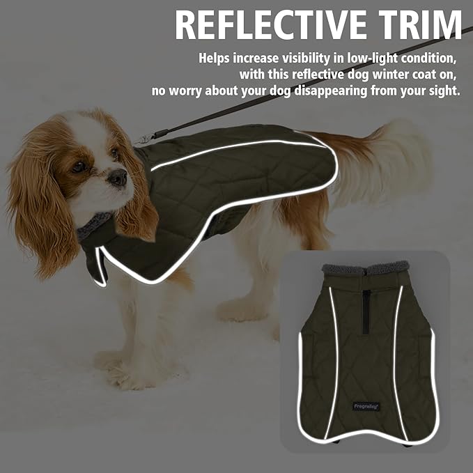 Fragralley Dog Coat Large, Waterproof Dog Jacket with Warm Fleece Lining, Adjustable Reflective Dogs Winter Coat, Turtleneck Pet Coats for Cold Weather (ArmyGreen L)
