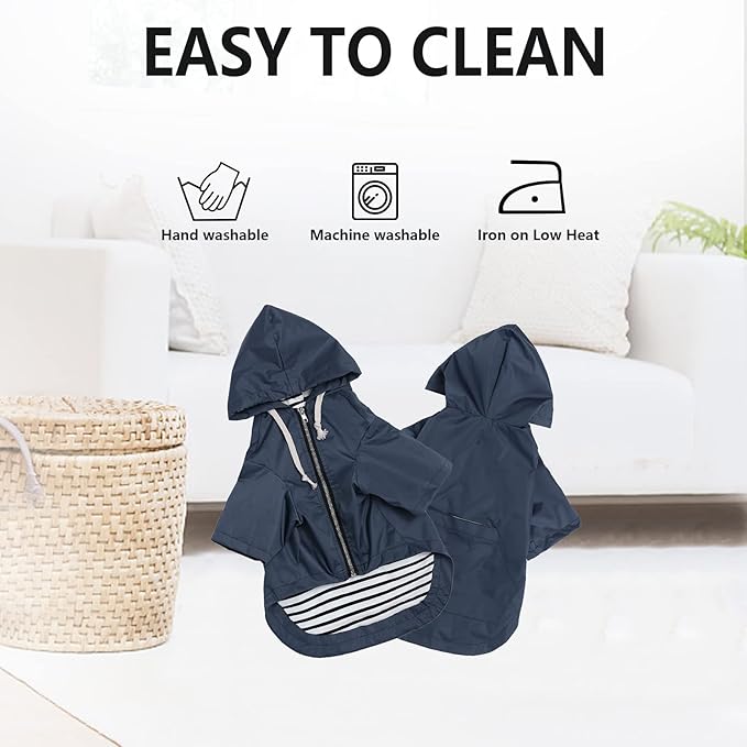 Dog Raincoat rain Jacket Raincoat Dogs Waterproof Small Medium Breeds Zip Closure Storage Pocket Harness Hole Blue XS