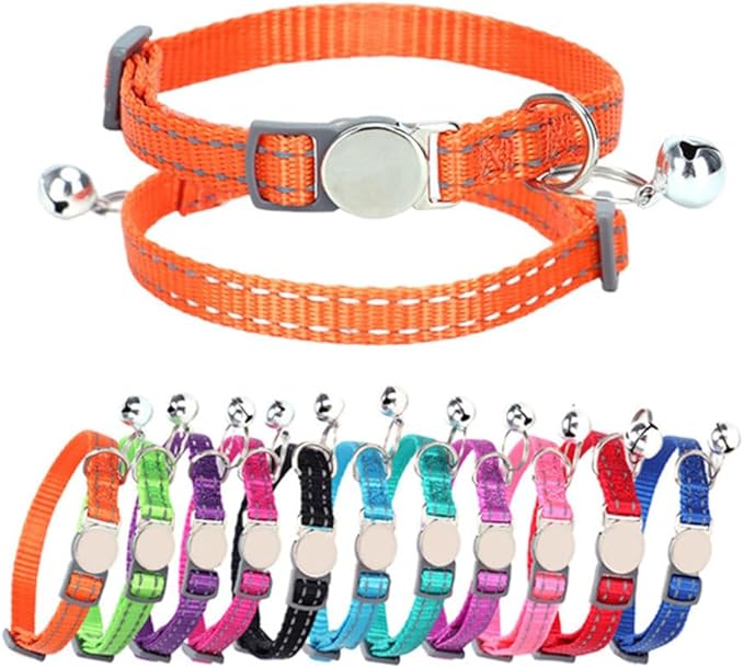 Pink Reflective Cat Collar with Bell, Breakaway Kitten Collar with Bell Safety Soft Nylon Break Away Female Puppy Collar with Bells for XXS Xs Small Tiny Little Girl Pet Dogs, Neck 7-11 inch
