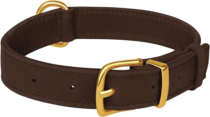 Leather Dog Collar - Heavy Duty Adjustable Soft Padded Pet Collars for Small Medium Large Dogs Breed - Black Green Brown Pink Red Blue (Brown, XL, 19"-24" Neck Fit)
