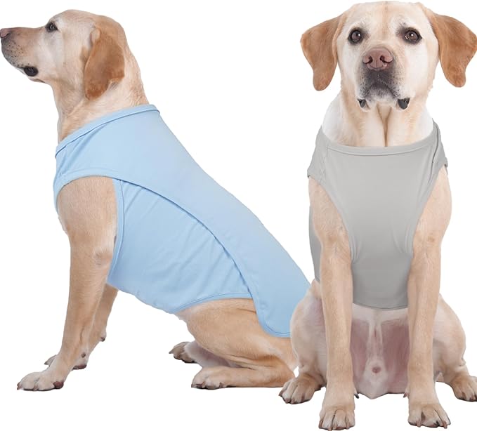 2 Pack Summer Dog Shirt, Quick Dry Cooling T-Shirts for Large Dogs, Sun Protection Breathable Vest, Durable Regulate Temperature Dog Clothes, Blue+Grey, 4XL