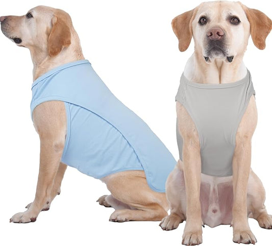 2 Pack Dog T-Shirt, Quick Dry Durable Shirts for Large Dogs, Summer Cooling Sun Protection Clothes, Breathable Prevents Overheating Vest, Blue+Grey, 5XL