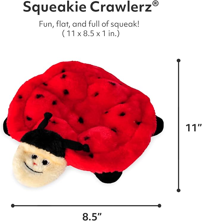 ZippyPaws Squeakie Crawler- No Stuffing Dog Toy to Keep Them Busy, for Small, Medium, & Large Dogs, Squeaky Pet Toy for Boredom, Unstuffed Chew Toy, Soft Plush Puppy Products, Betsey The Ladybug- 10"