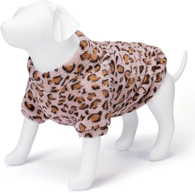 GreenJoy Leopard Print Dog Sweater – Stretchy Fleece Dog Turtleneck Sweatshirt for Puppies & Cats, Soft & Warm Pet Winter Clothes for Small, Medium & Large Dogs (Pink, Large/X-Large)