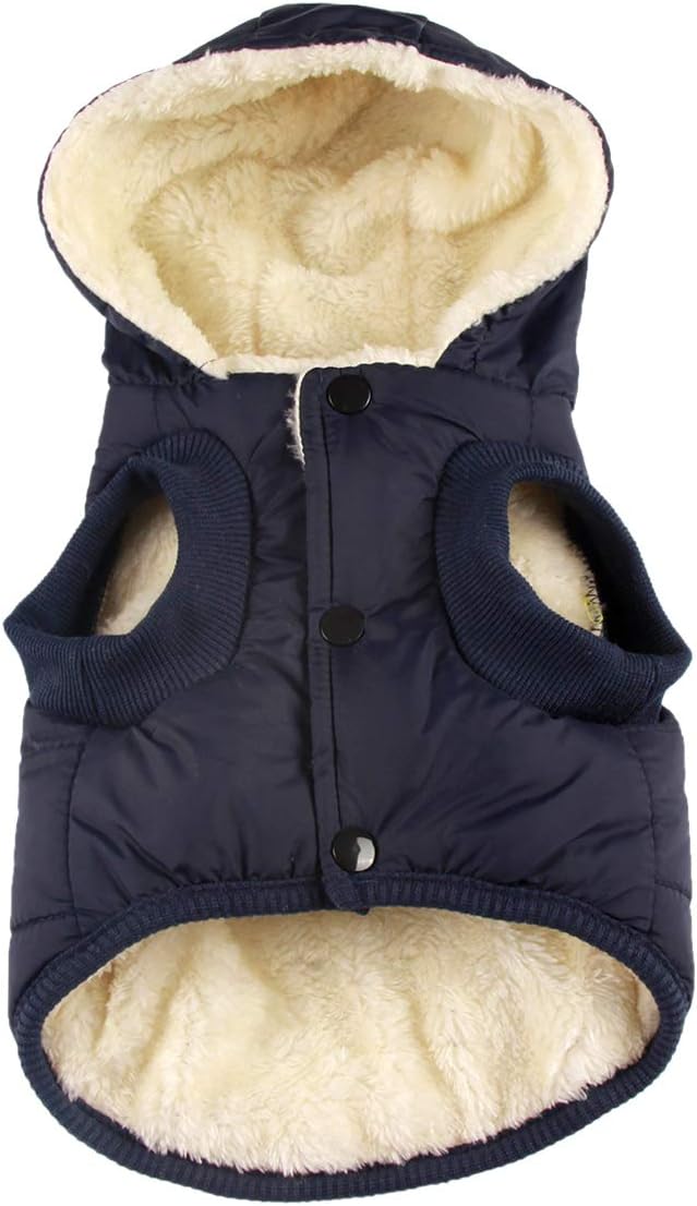 Fleece Lining Extra Warm Dog Hoodie in Winter for Small Dogs Jacket Puppy Coats with Hooded,Blue M