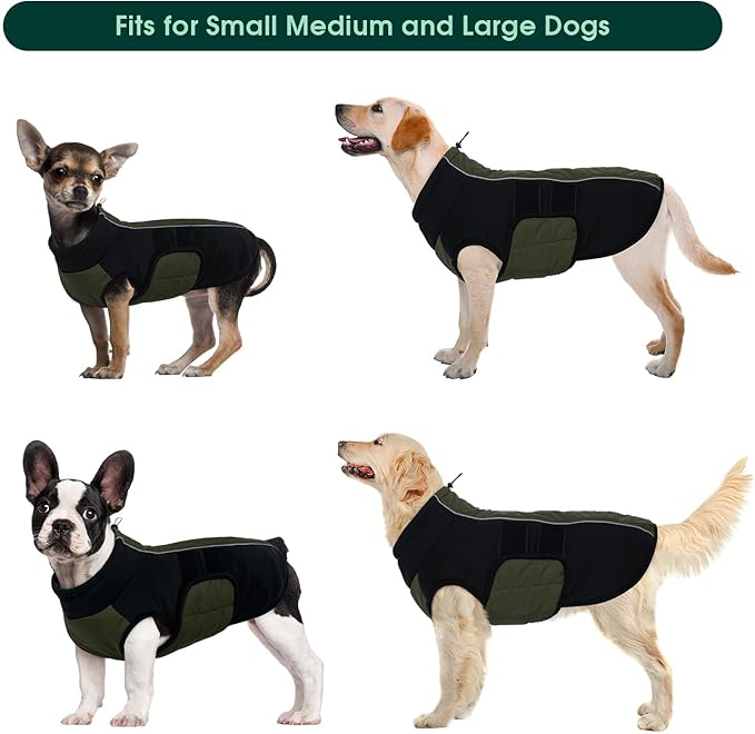 Kuoser Dog Winter Jacket, Winter Dog Coats for Medium Dogs, Reflective Doggie Cold Weather Coats Pet Clothes, Puppy Snow Jacket for Frech Bulldog, Boston Terrier, Green M