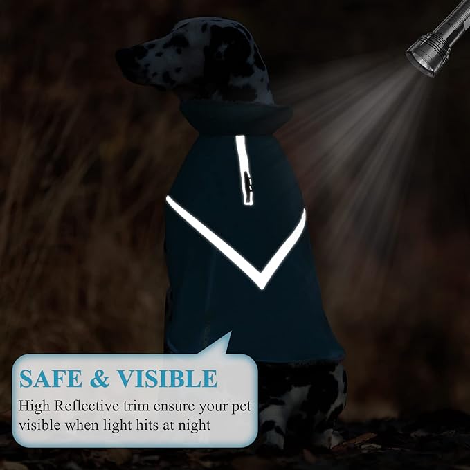 VIVAGLORY Snowrap Dog Coat, Jacket with Harness Hole & Velcro Closure, Dog Coat for Winter & Cold Weather, Fluffy Warm Fleece Lined Reflective Water Resistant for Puppy, L, Turquoise