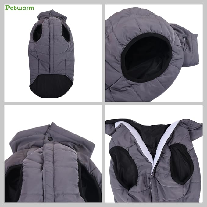 PetWarm Reversible Dog Cold Weather Coats, Waterproof Dog Puffer Vest, Vest for Dogs with Hook-and-Loop Strap, Windproof Outdoor Coat for Winter Walks and Snowy Days, Grey, M