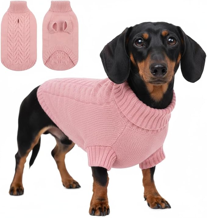 Dog Sweaters for Small Dogs Classic Turtleneck Dog Christmas Sweater Thick Warm Pullover Female Puppy Pet Stretch Knitwear Fall Winter Clothes with Leash Hole(Pink, XS)