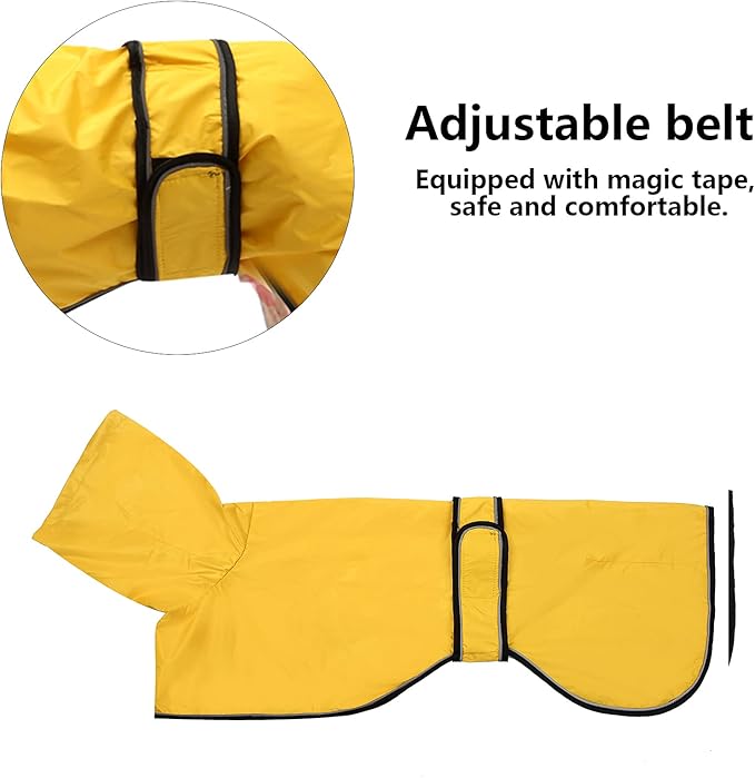 Dog Raincoat with Reflective Bar, Rain/Water Resistant, Adjustable Vest - Dog Raincoats for Greyhounds, Lurchers and Whippets - Yellow - S