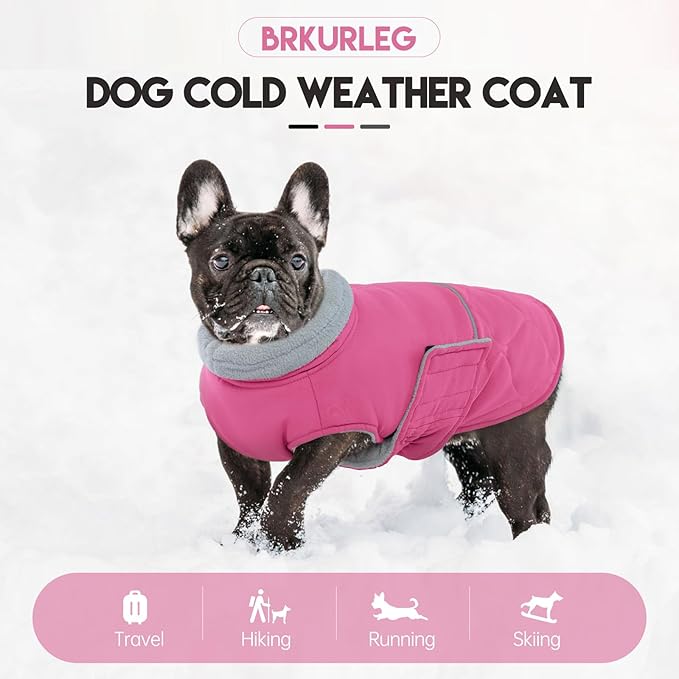 BRKURLEG Dog Winter Jacket, Warm Dog Winter Coats for Small and Medium Large Dogs, Reflective Adjustable Pet Cold Weather Coats, Waterproof Dogs Snow Jacket Clothes Fleece Vest (XXXL, Rose Red)