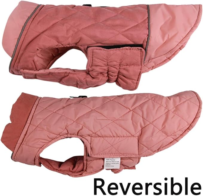 Reversible Dog Coats for Medium Dogs Waterproof Warm Puppy Jacket for Cold Winter,Pink M