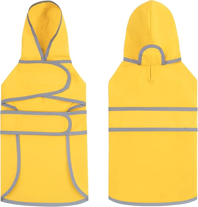 Dog Raincoat for Medium Dogs Waterproof Hooded Rain Jacket with Reflective Strips Leash Hole & Poncho Adjustable Fit (Yellow,L)