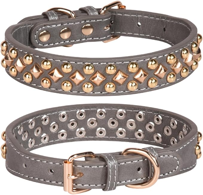 Spiked Dog Collar Soft Pu Leather Mushrooms Rivet Spike Studded Puppy Adjustable Pet Collars for Small Breeds (S, Grey3)