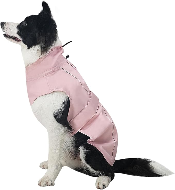 Waterproof Dog Raincoat, Adjustable Lightweight Dog Rain Jacket with Reflective Strip Leash Hole for Small Medium Large Dogs (Pink, 3X-Large(77-94lb))