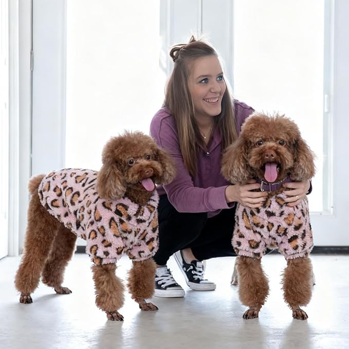 GreenJoy Leopard Print Dog Sweater – Stretchy Fleece Dog Turtleneck Sweatshirt for Puppies & Cats, Soft & Warm Pet Winter Clothes for Small, Medium & Large Dogs (Pink, Large)