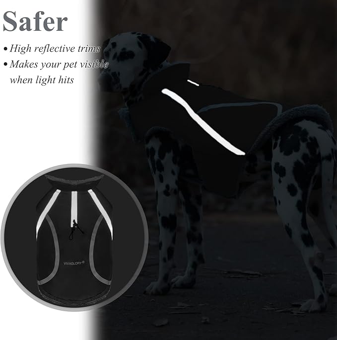 VIVAGLORY Frostfit Dog Coat, Dog Jacket for Winter & Cold Weather, Warm Fluffy Fleece Lined Water Resistant Reflective for Puppy, Coat with Velcro Fastening & Leash Hole, S, Grey