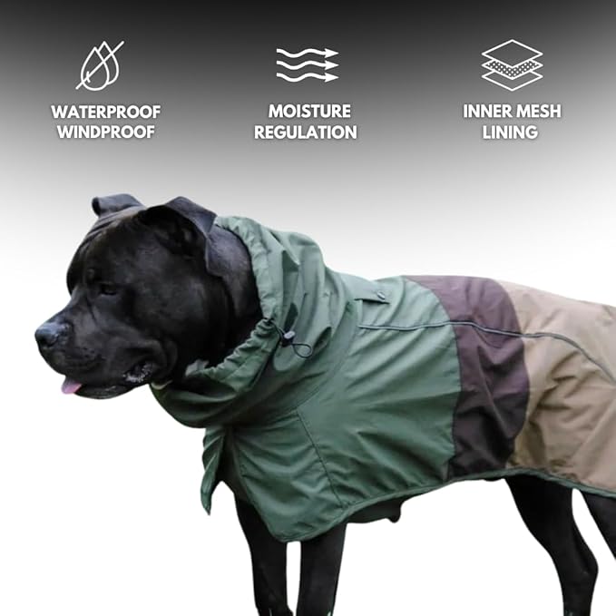 Spark Paws Dog Raincoat, Waterproof Windproof Rain Jacket, for Small Medium Large Extra Large Dogs, Reflective Breathable Full-Body Coverage Dry Suit - Green Brown Tan, 2XL