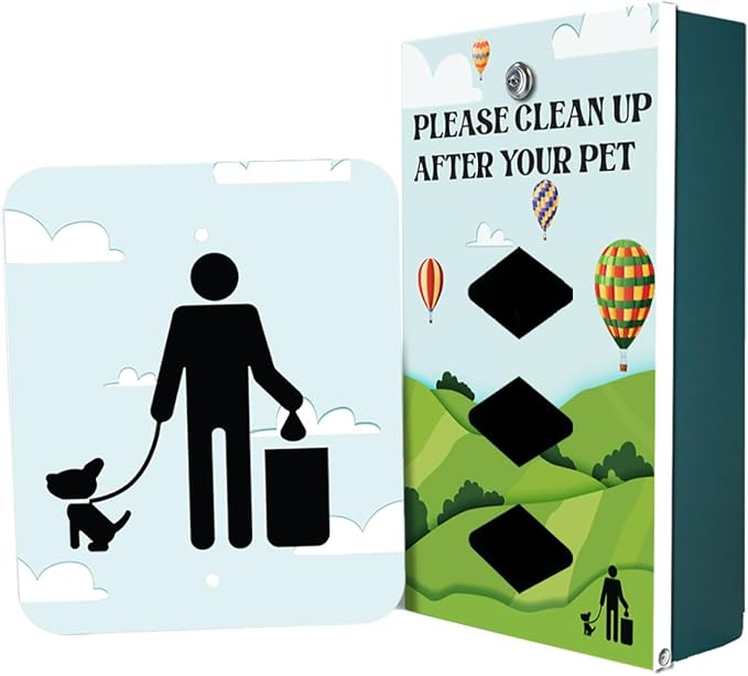 DISPENSE-ART™ collection "Hot Air Balloon" - Custom UV printed design on rust-proof aluminum starter dog waste station/roll bag system - Includes 400 dog waste bags & 10x12 Sign
