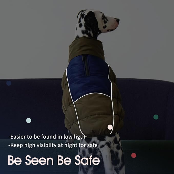 IECOii XL Dog Coat - Winter Waterproof, Extra Warm XLarge Dog Coat with Reflective Fleece Vest & Turtleneck, Zipper Closure, XL