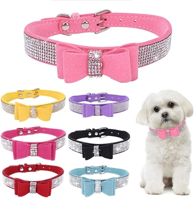 Serijoars Small Dog Collar with Rhinestone Crystal Diamond Colorful Bling Girl Puppy Cat Collars (S, Pink1)