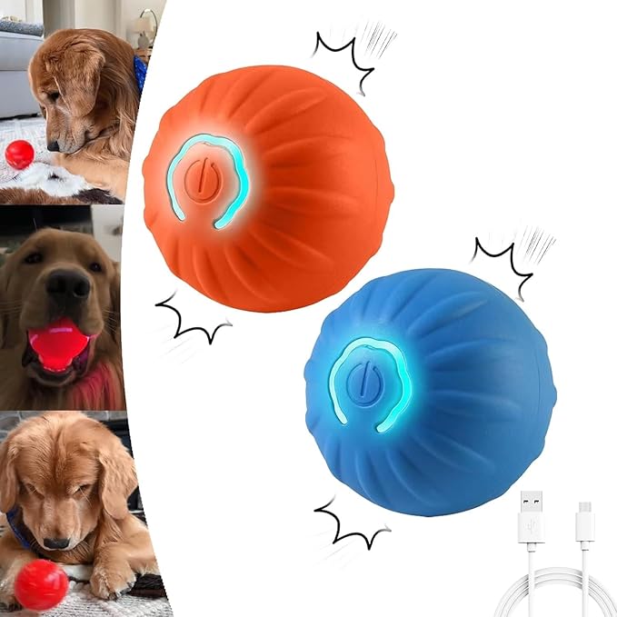 Orange and Blue Dog Toy Ball, Vibrating and Automatic Moving,Vibrating Ball for Dogs, Automatic Moving Toy, Shaky Dog for/Small/Medium/Large Dogs ﻿