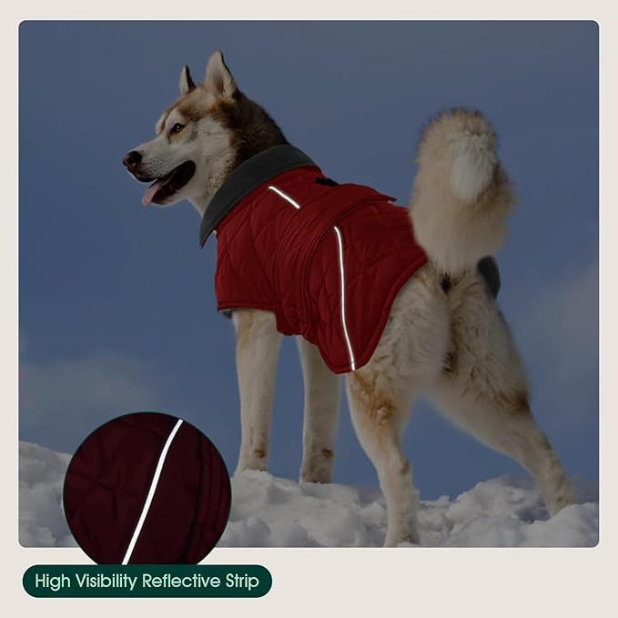 Kuoser Extra Warm Dog Coat, Windproof Cold Weather Jacket for Small Dogs, Fleece Lining Turtleneck Dog Jacket Pet Christmas Snowsuit Puppy Reflective Adjustable Winter Clothes, Red S
