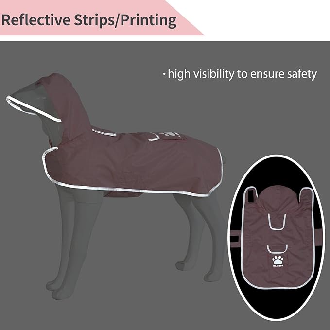 MAMORE Dog Raincoat Reversible,Waterproof Dog Rain Coat Hooded Slicker Poncho with Reflective Strip, Plaid Double Layer Rain Jacket for Small Medium Large Dogs (Pink, Large)