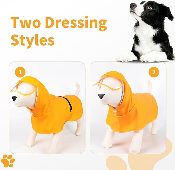 Dog Raincoat, Waterproof Windproof Dog Rain Jacket with Hood, Rain Coat with Leash Hole, Adjustable Raincoat Poncho for Small Medium Large Dogs Outdoor (Yellow, Large)