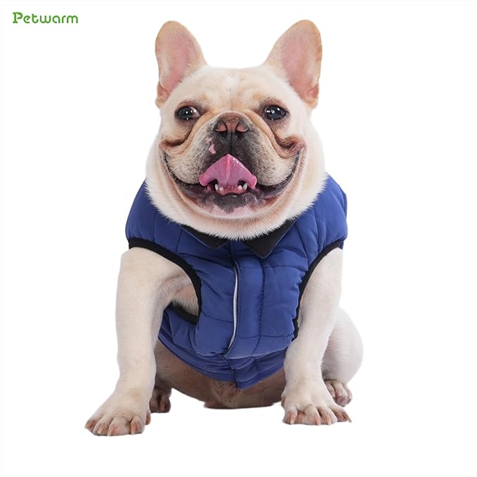 PetWarm Reversible Dog Cold Weather Coats, Waterproof Dog Puffer Vest, Vest for Dogs with Hook-and-Loop Strap, Windproof Outdoor Coat for Winter Walks and Snowy Days, Blue, M