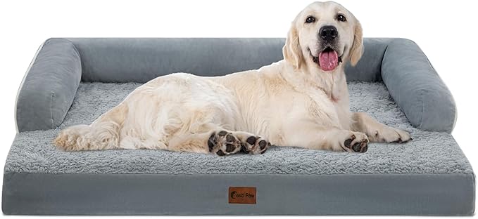 Orthopedic Dog Beds for Extra Large Dogs, Waterproof Egg Crate Foam XL Dog Bed with Sides 45 * 35Inch, Big Dogs Couch Beds with Removable Washable Cover and Nonskid Bottom, Grey