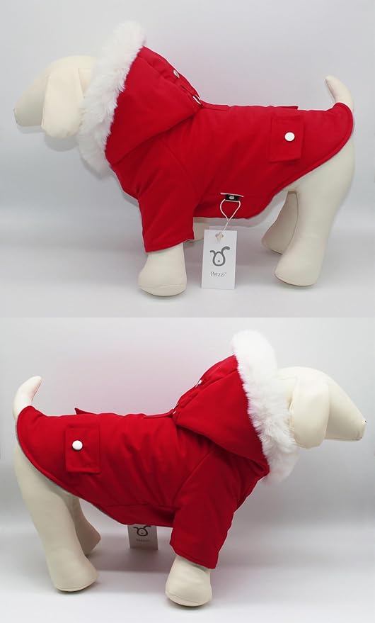 Pet Warm Dog Coat for Winter Cold Weather Clothes Hooded Dog Jacket Small Puppies Medium Large Dog Cat Clothes Insulated Padded Snow Parka (Red, Medium)