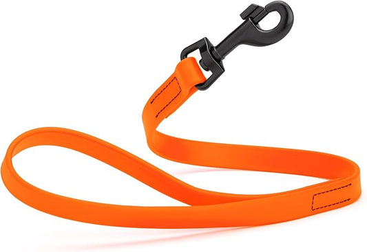 Dogline Biothane Waterproof Dog Leash Strong Coated Nylon Webbing with Black Hardware Odor-Proof Easy to Clean High Performance for Small or Large Dogs Made in USA 2 ft Lead, Hunter Orange