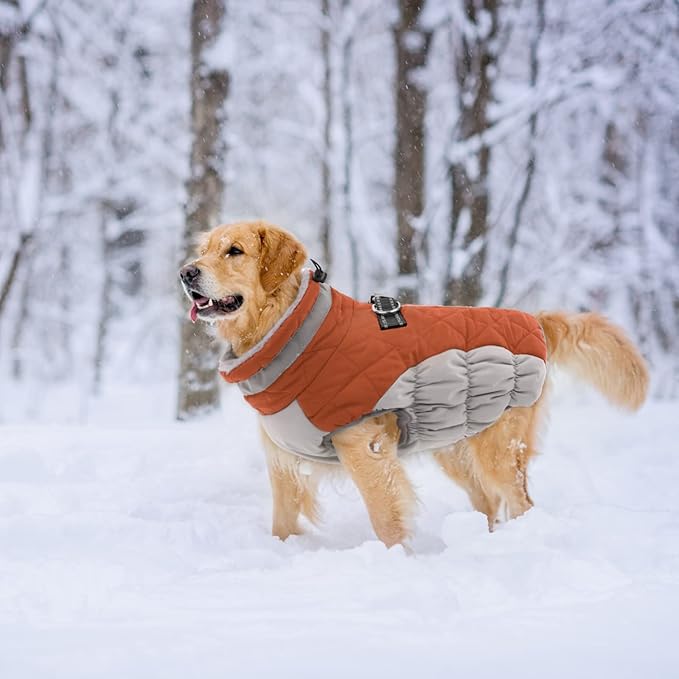 Lelepet Dog Coat Warm Dog Winter Coat Waterproof Dogs Jacket with Harness Built in Reflective Pet Fleece Vest Zip-Up Cold Weather Coats for Large Dogs Turtleneck & Windproof Coats Boxer Brown XL