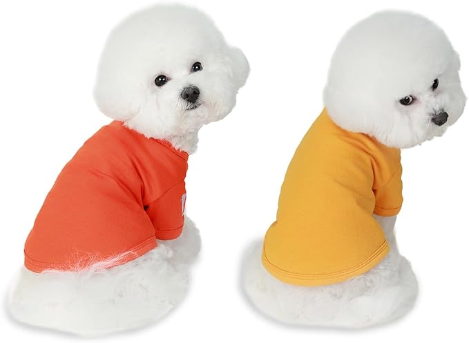 Koneseve Dog Shirts Breathable Cotton Dog Clothes Stretchy T-Shirt for Small Medium Large Dogs Cat Shirt Soft Puppy Outfit Kitten Apparel Pet Pullover Tee Blank Sweatshirt 2-Pack Yellow & Orange L