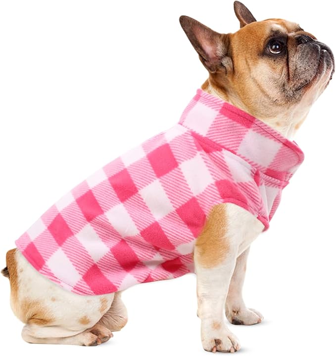 KAMA BRIDAL Dog Spring Autumn Winter Coat Pullover Fleece Vest for Cats & Small/Medium Dogs - Thin Sweater, Pink & White Plaid (L)