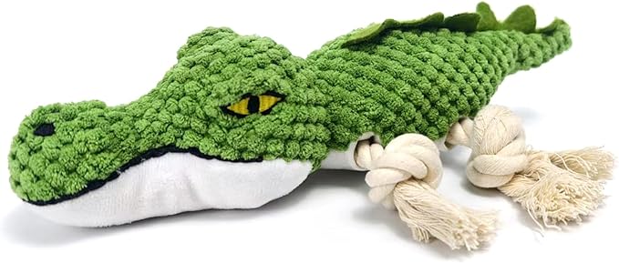 Dog Toys, Squeak Toy, Chew Toy, Tug of War Dog Interactive Toy, Knotted Rope for Teeth Cleaning & Boredom, Green, Crocodile Shape