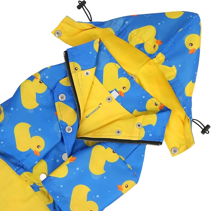 HDE Dog Raincoat Poncho Double Layer Zip Rain Jacket with Removable Hood, Leash Hole for Small to 3XL Dogs and Puppies Ducks Blue - 3XL
